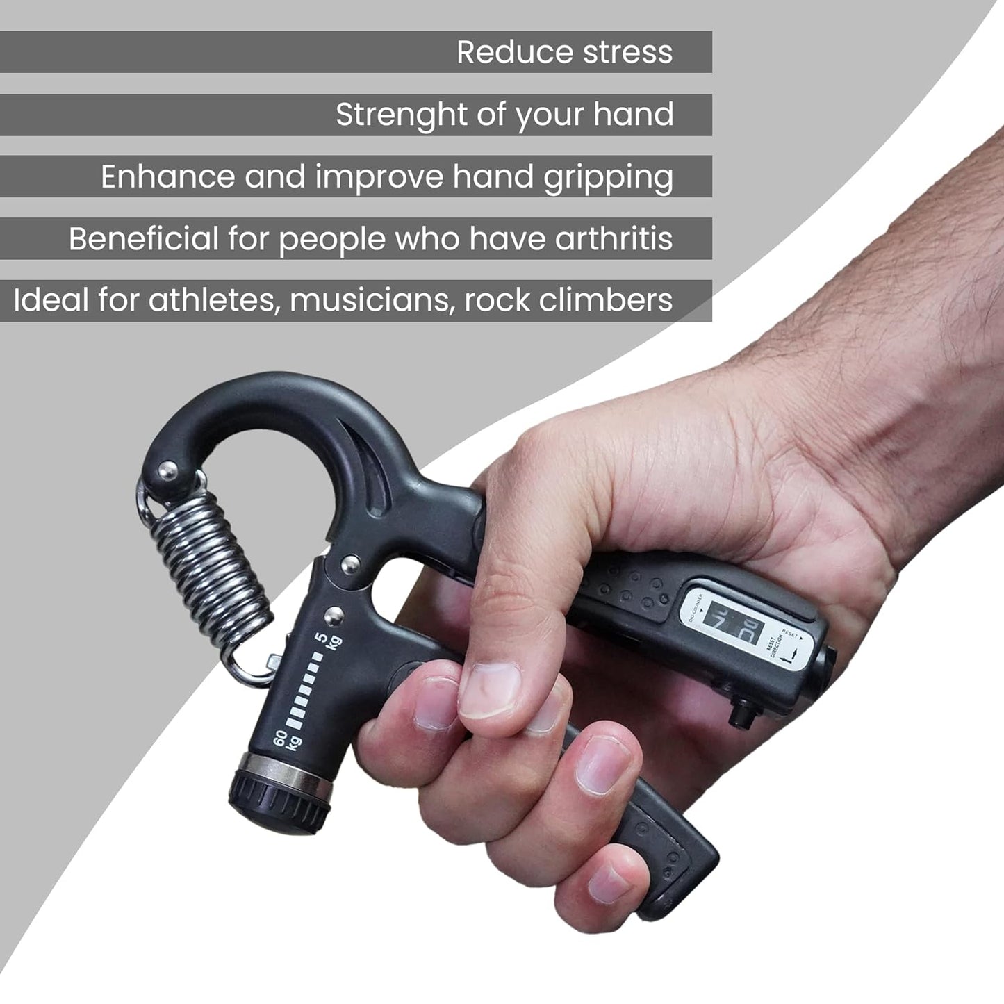 Premium Hand Grip Strengthener with Adjustable Resistance 05 Kg to 60Kg with Auto Rep Counter